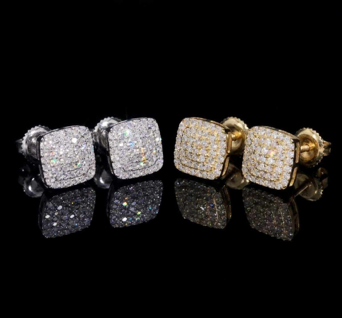 Iceisland™ Square Double Halo Pavé Cluster VVS Lab Diamond Stud Earrings – 14K Gold