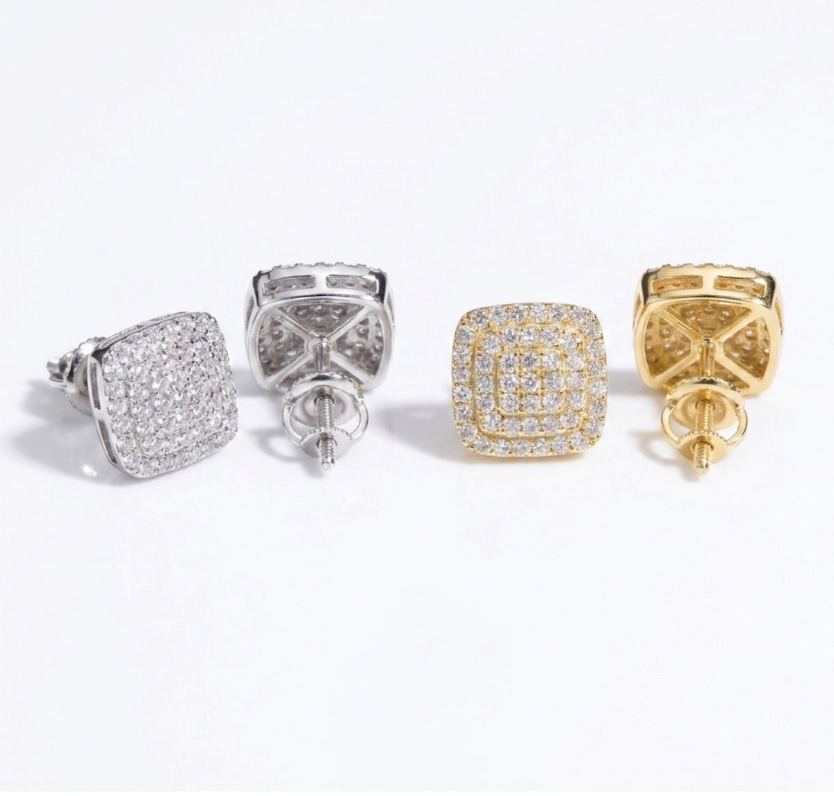 Iceisland™ Square Double Halo Pavé Cluster VVS Lab Diamond Stud Earrings – 14K Gold