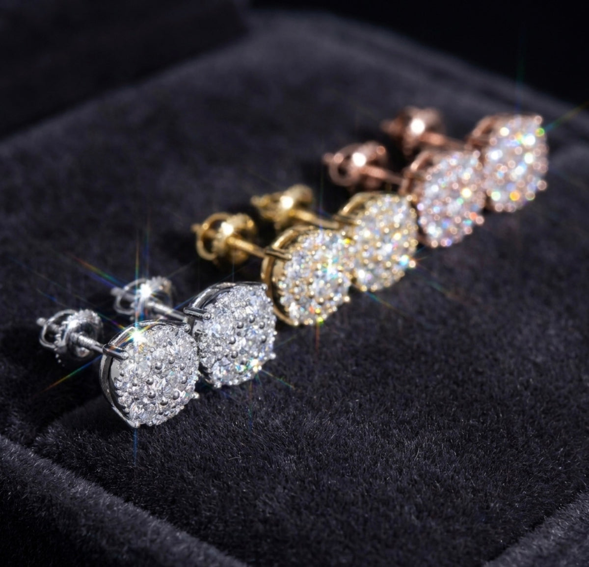 Iceisland™ Circle Double Halo Pavé Cluster VVS Lab Diamond Stud Earrings – 14K Gold