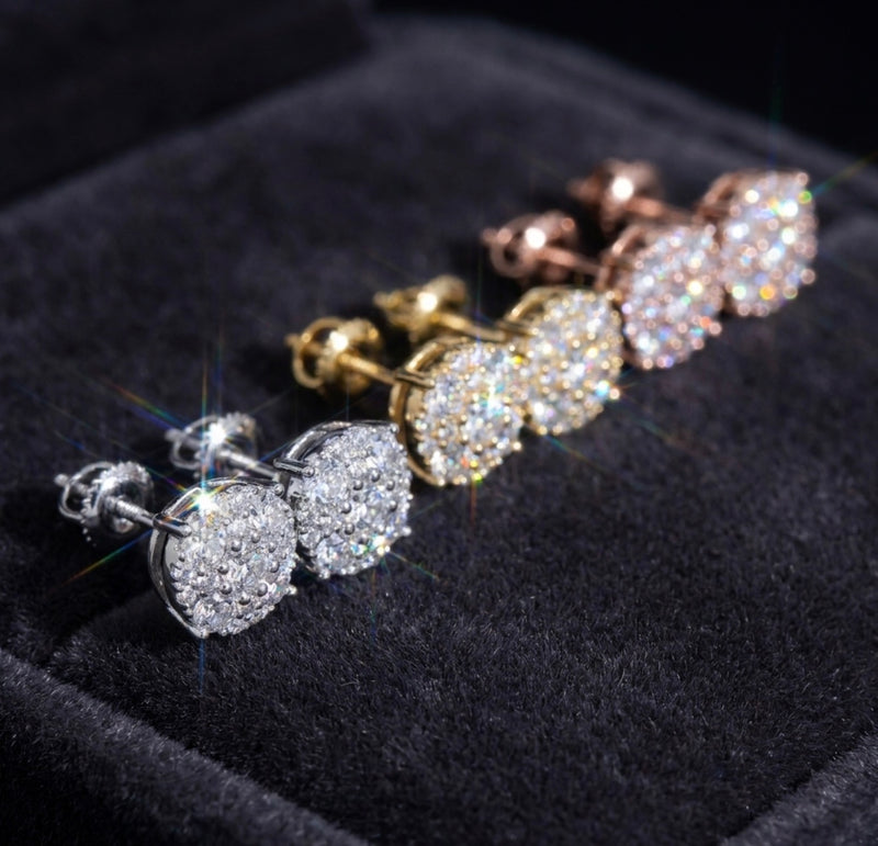 Iceisland™ Circle Double Halo Pavé Cluster VVS Lab Diamond Stud Earrings – 14K Gold