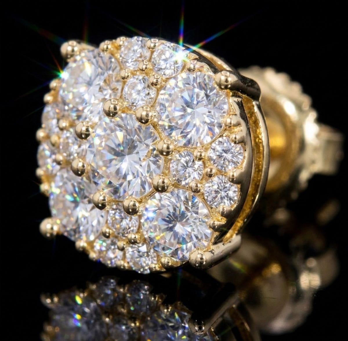 Iceisland™ Circle Double Halo Pavé Cluster VVS Lab Diamond Stud Earrings – 14K Gold