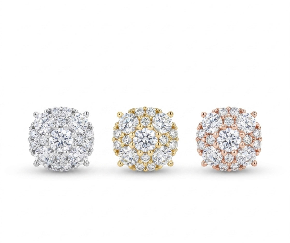 Iceisland™ Circle Double Halo Pavé Cluster VVS Lab Diamond Stud Earrings – 14K Gold