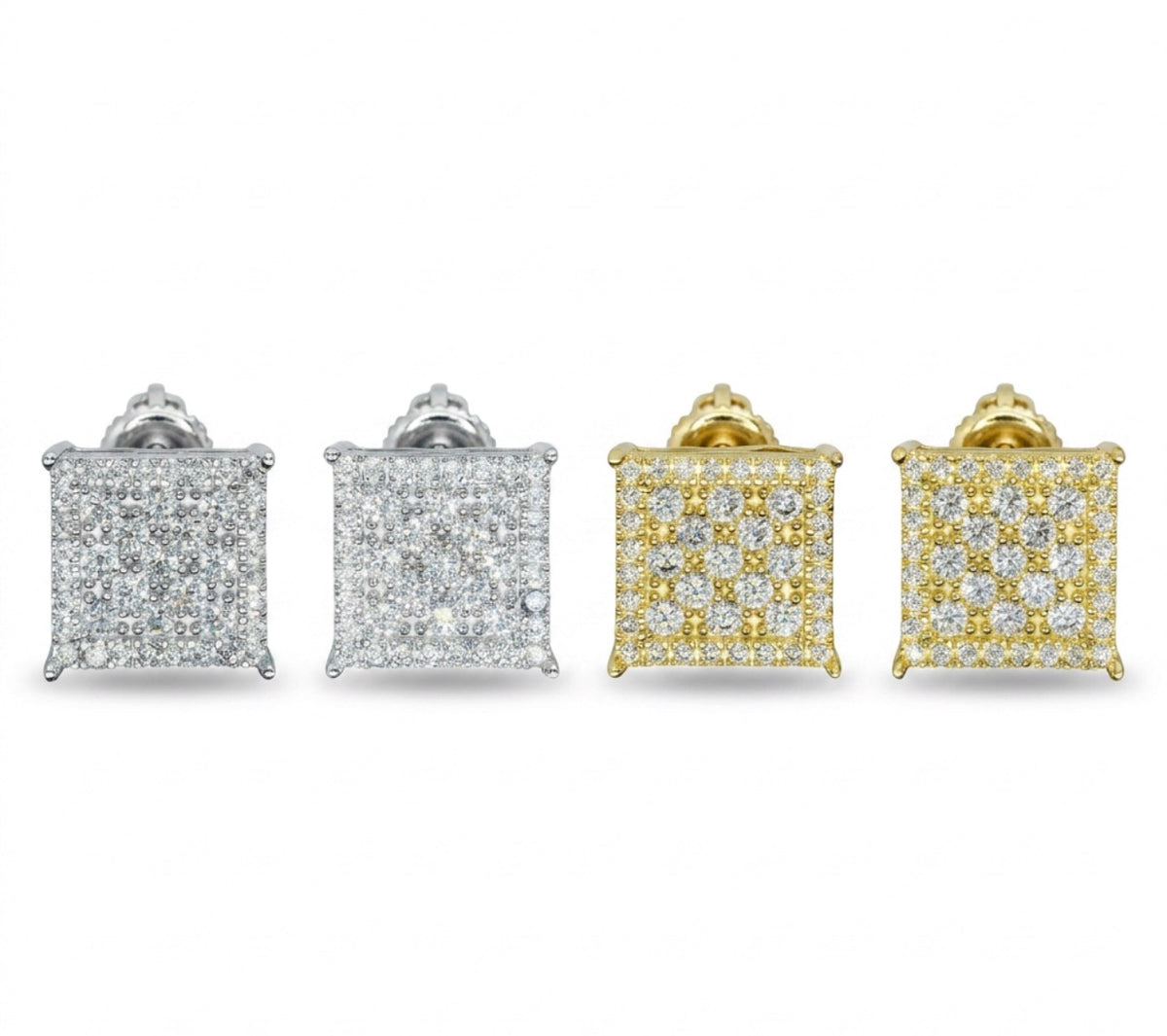 Iceisland™ Square Pavé Cluster VVS Lab Diamond Stud Earrings – 14K Gold