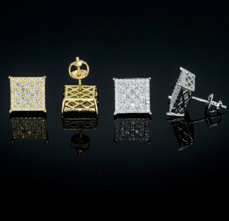 Iceisland™ Square Pavé Cluster VVS Lab Diamond Stud Earrings – 14K Gold
