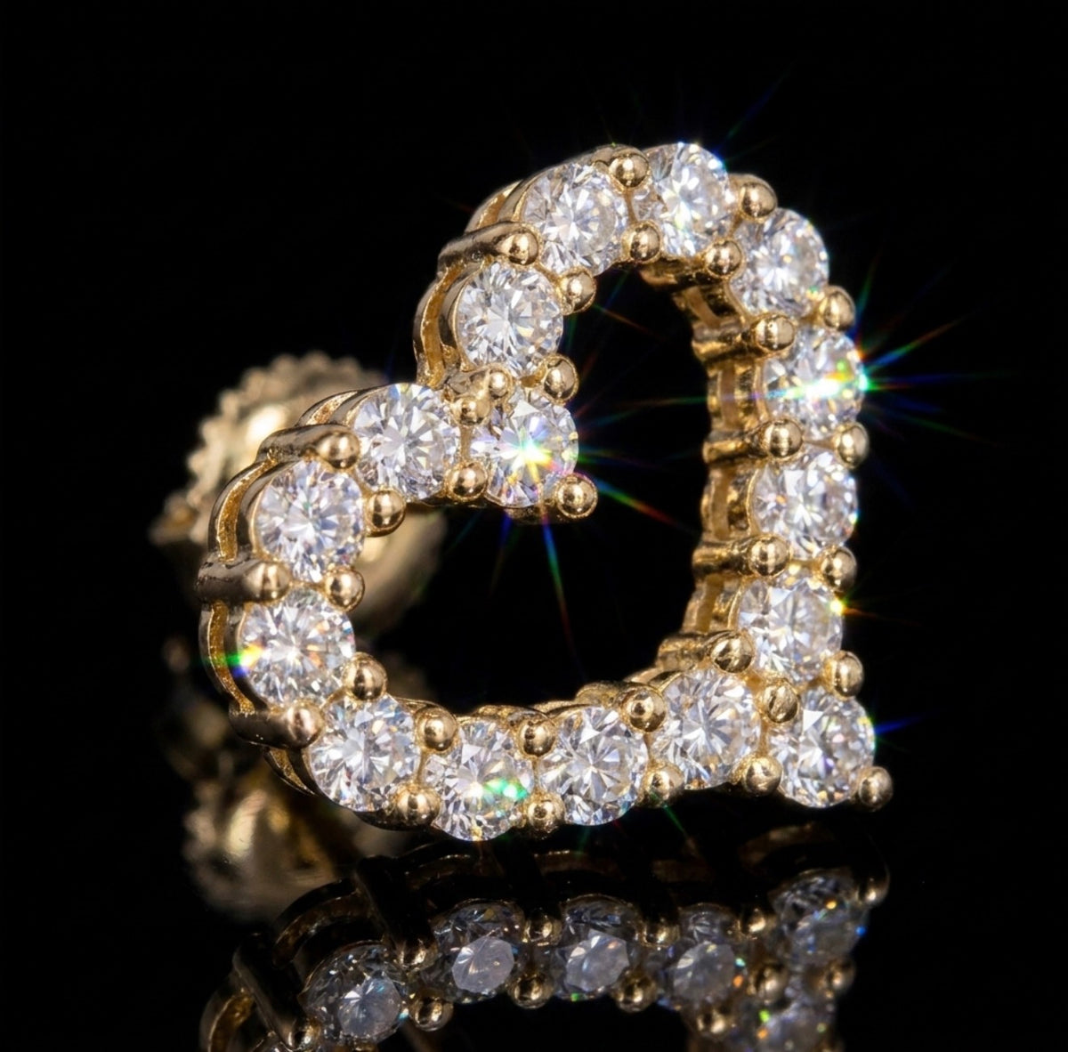 Iceisland™ Heart Pavé VVS Lab Diamond Stud Earrings – 14K Gold
