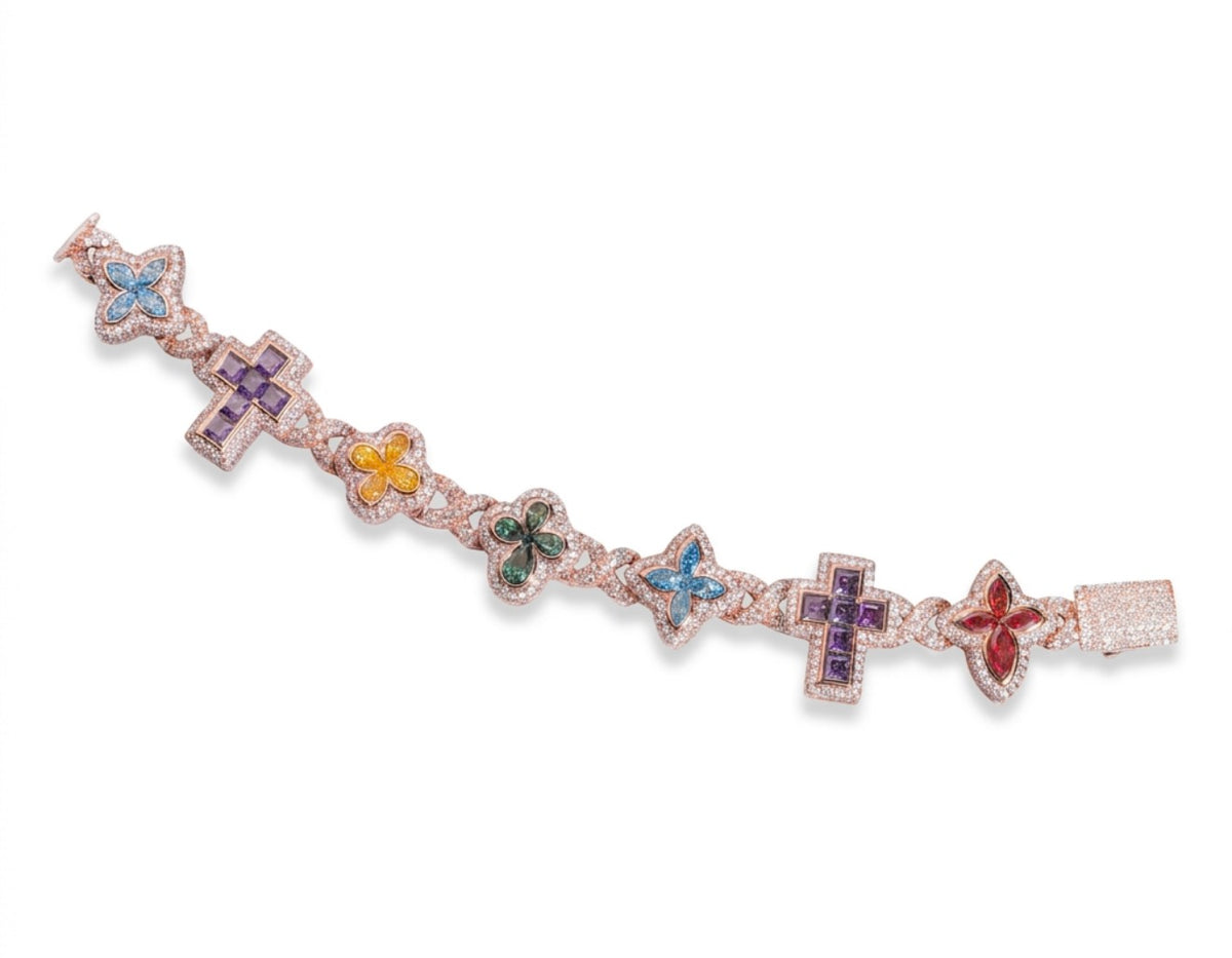Iceisland™ Luxury Cross Clover Infinity Bracelet – Multicolor Pavé