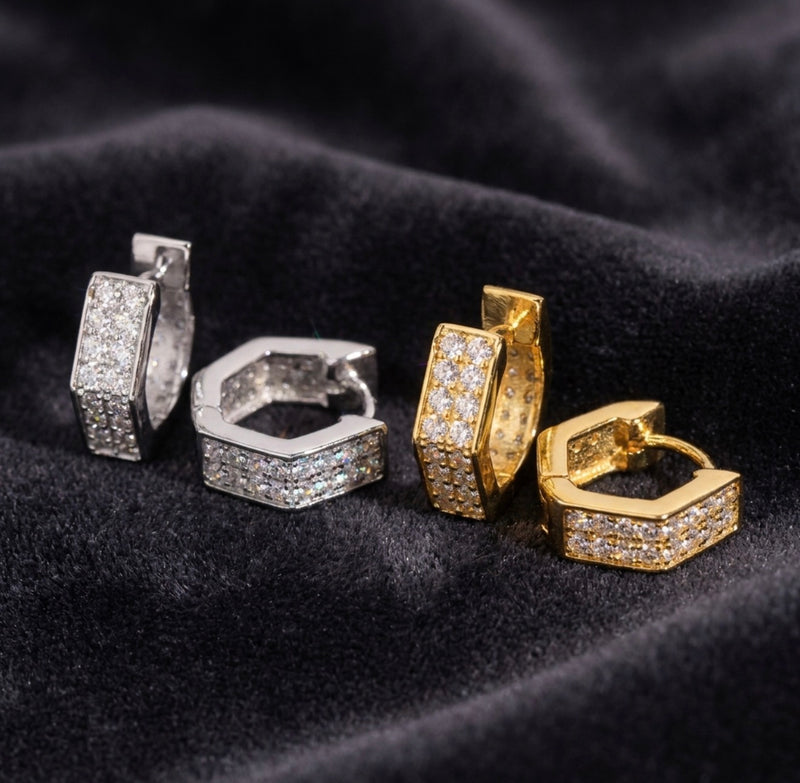 Iceisland™ Hexagon Pavé Hoop VVS Lab Diamond Earrings – 14K Gold